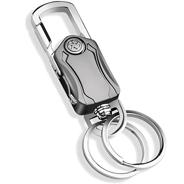 dhaval 5 in 1 stylish keychain for women & men 360° rotation carabiner with bottle opener, phone holder, and decompression spinner durable zinc alloy multi functional keychain bike and car, silver
