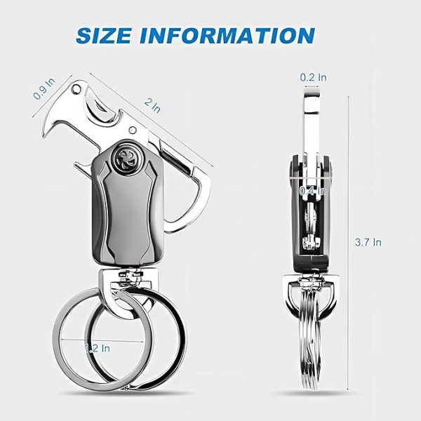 dhaval 5 in 1 stylish keychain for women & men 360° rotation carabiner with bottle opener, phone holder, and decompression spinner durable zinc alloy multi functional keychain bike and car, silver