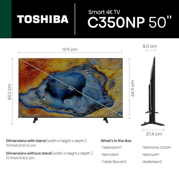toshiba 126 cm (50 inches) c350np series 4k ultra hd smart led google tv 50c350np (black)